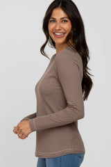Taupe Pointelle Knit Long Sleeve Top