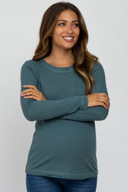 Teal Pointelle Knit Long Sleeve Maternity Top