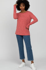 Red Heathered Long Sleeve Top