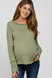 Olive Heathered Maternity Long Sleeve Top