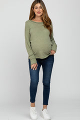 Olive Heathered Maternity Long Sleeve Top