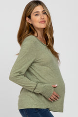 Olive Heathered Maternity Long Sleeve Top