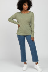 Olive Heathered Long Sleeve Top