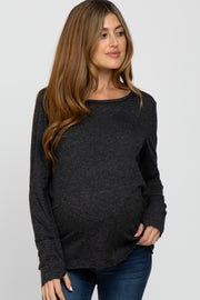 Black Heathered Maternity Long Sleeve Top