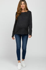 Black Heathered Maternity Long Sleeve Top