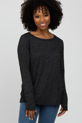 Black Heathered Maternity Long Sleeve Top