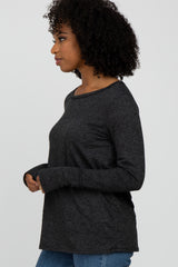 Black Heathered Long Sleeve Top