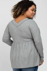 Grey Ribbed Long Sleeve Plus Maternity Babydoll Top