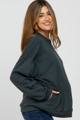 Charcoal Soft Fuzzy Lining Maternity Sweatshirt