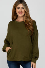 Olive Soft Fuzzy Lining Maternity Sweatshirt