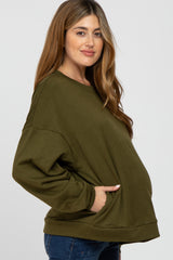 Olive Soft Fuzzy Lining Maternity Sweatshirt