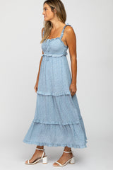 Blue Ditsy Floral Ruffle Accent Maxi Dress