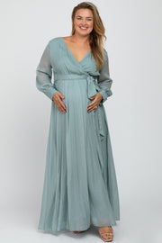 Mint Green Metallic Chiffon Maternity Plus Maxi Dress