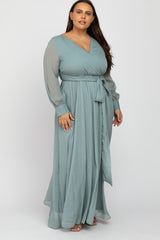 Mint Green Metallic Chiffon Maternity Plus Maxi Dress