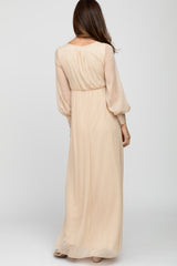 Cream Metallic Chiffon Maxi Dress