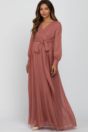 Pink Metallic Chiffon Maternity Maxi Dress