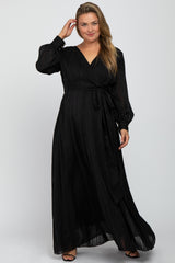 Black Metallic Striped Chiffon Maternity Plus Maxi Dress