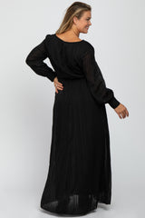 Black Metallic Striped Chiffon Maternity Plus Maxi Dress