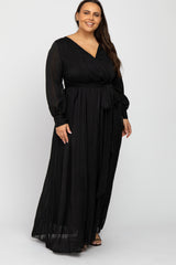 Black Metallic Striped Chiffon Plus Maxi Dress