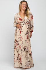 Cream Floral Chiffon Maternity Plus Maxi Dress