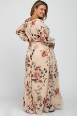 Cream Floral Chiffon Maternity Plus Maxi Dress