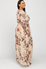 Cream Floral Chiffon Plus Maxi Dress