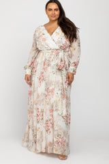 Ivory Floral Chiffon Maternity Plus Maxi Dress