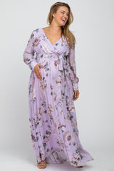 Lavender Floral Chiffon Maternity Plus Maxi Dress