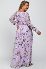 Lavender Floral Chiffon Maternity Plus Maxi Dress