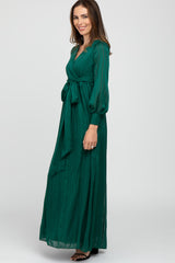 Forest Green Metallic Striped Chiffon Maxi Dress