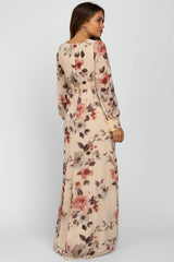 Cream Floral Chiffon Maternity Maxi Dress