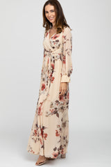 Cream Floral Chiffon Maxi Dress