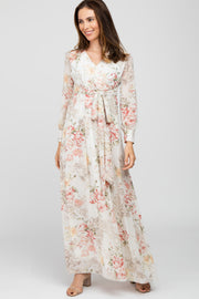 Ivory Floral Chiffon Maxi Dress