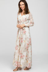 Ivory Floral Chiffon Maxi Dress