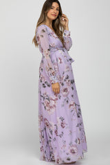 Lavender Floral Chiffon Maternity Maxi Dress