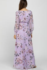 Lavender Floral Chiffon Maternity Maxi Dress