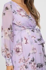 Lavender Floral Chiffon Maternity Maxi Dress