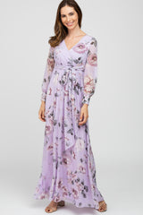 Lavender Floral Chiffon Maternity Maxi Dress