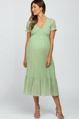 Mint Smocked Ruffle Hem Maternity Midi Dress