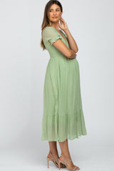 Mint Smocked Ruffle Hem Maternity Midi Dress