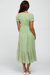 Mint Smocked Ruffle Hem Midi Dress