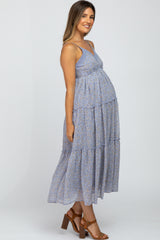 Periwinkle Floral Tiered Maternity Maxi Dress