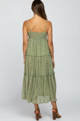 Light Olive Floral Tiered Maternity Maxi Dress