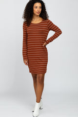 Rust Basic Striped Maternity Dress