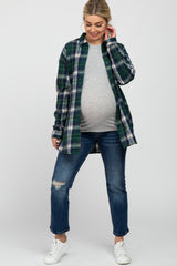 Forest Green Plaid Oversized Maternity Top