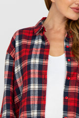 Red Plaid Oversized Maternity Top