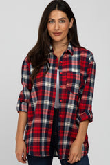 Red Plaid Oversized Maternity Top