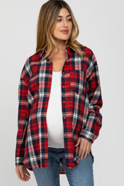 Red Plaid Oversized Maternity Top