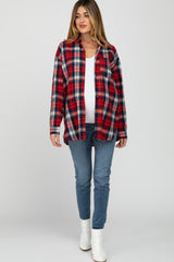 Red Plaid Oversized Maternity Top