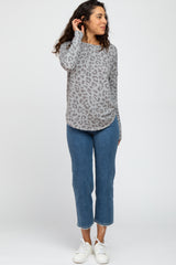 Grey Animal Print Round Hem Top